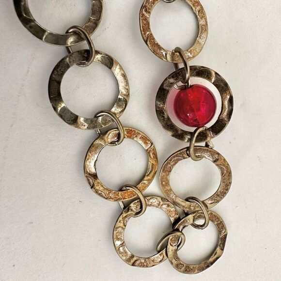 Silver tone and red  circle choker  necklace - Picture 5 of 8